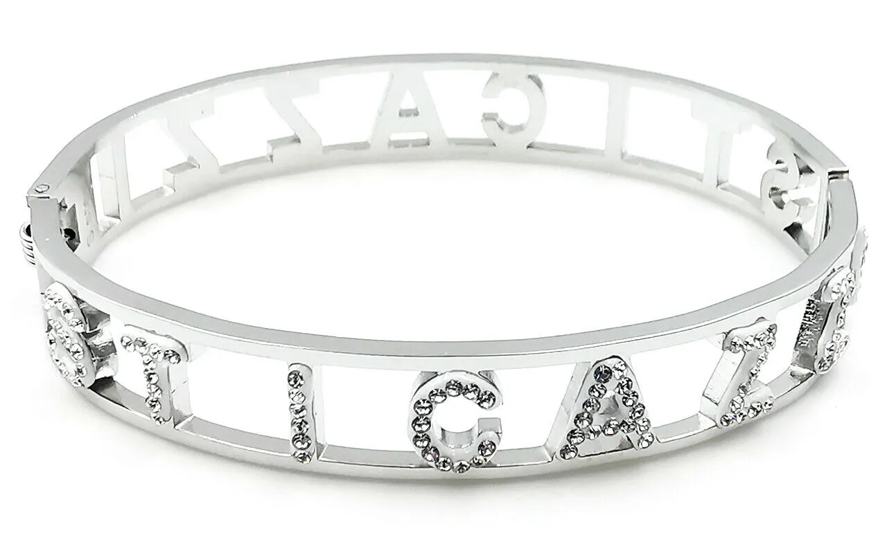 Bracciale Donna Rigido Acciaio Inox e Cristalli Bianchi Con Scritta STICAZZI