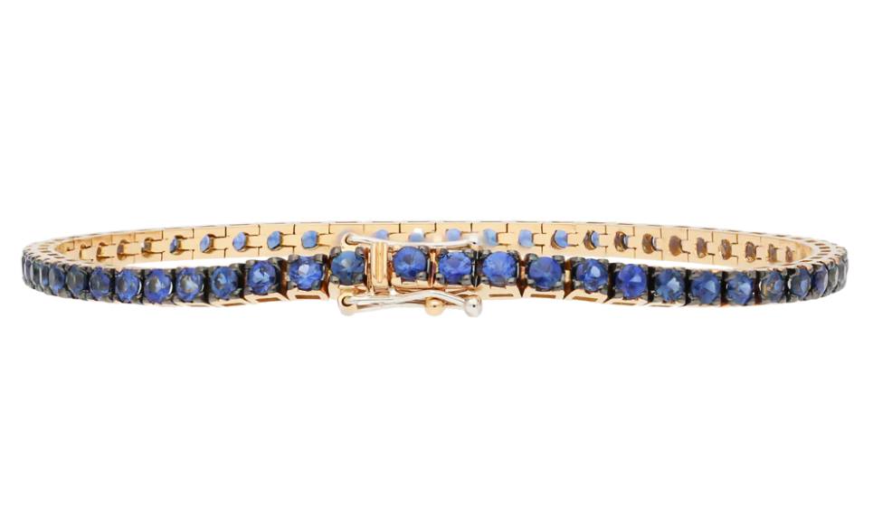 Bracciale Tennis Uomo Donna Argento 925 Placcato Oro Rosa Zirconi Pietre Blu 3mm - immagine 3