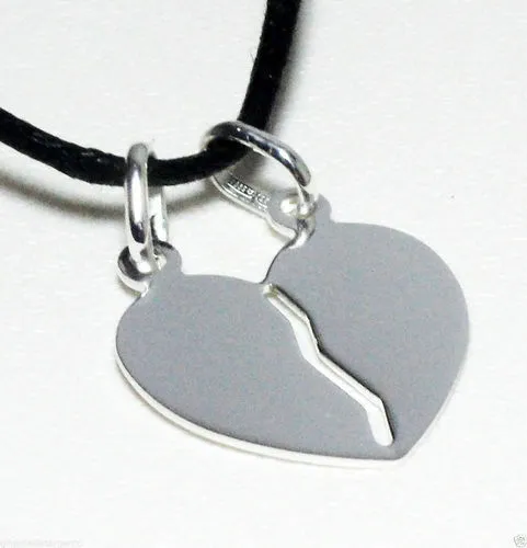 Ciondolo Cuore Spezzato Dolce Metà in Argento 925 + 2 Cordoncini + Incisione