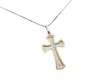 Collana Crocifisso Croce Uomo Donna In Argento 925 Rodiato Oro Bianco Rose Gold
