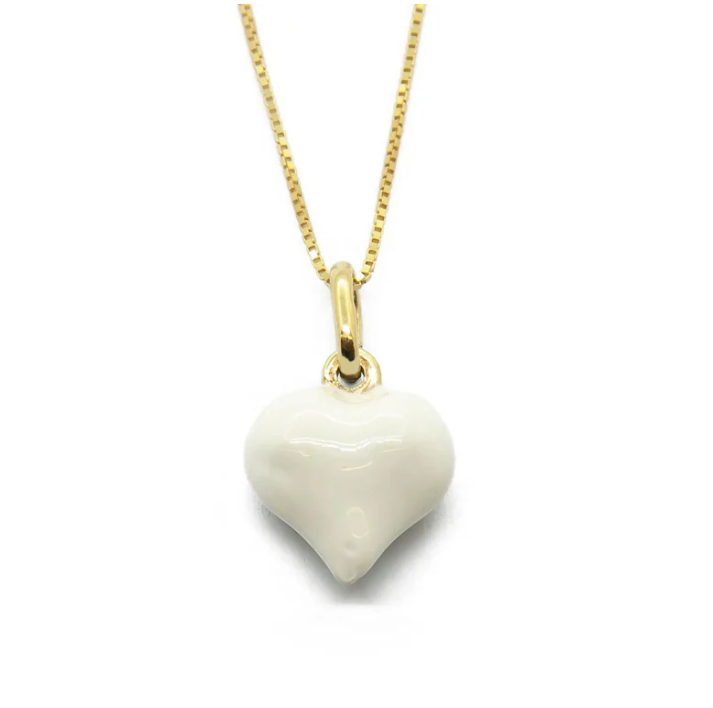 Collana Donna Cuore Bianco Bombato Argento 925 Dorato Placcato Oro Giallo 18kt - immagine 2