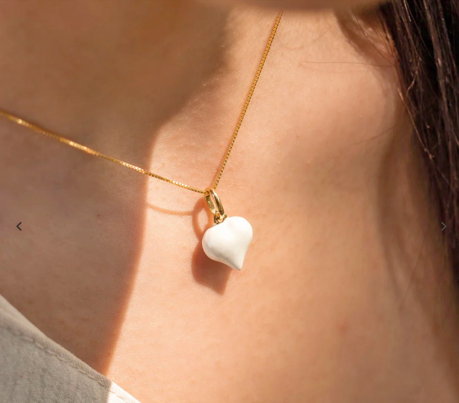 Collana Donna Cuore Bianco Bombato Argento 925 Dorato Placcato Oro Giallo 18kt - immagine 3