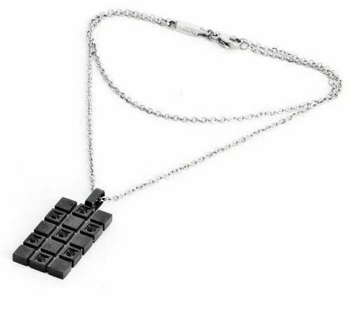 Collana Uomo Cesare Paciotti Targhetta Acciaio Total Black Zirconi + Incisione