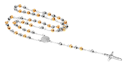 Collana Uomo Donna Rosario Croce Crocifisso Acciaio GOLD Resistente Anallergico