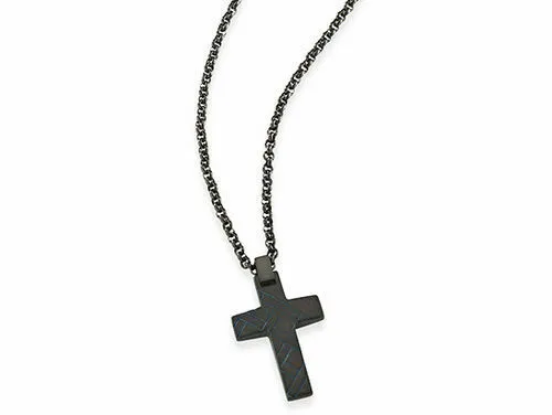 Collana Uomo SECTOR JEWELS Collezione Strong Croce In Acciaio Nero / Azzurro Blu