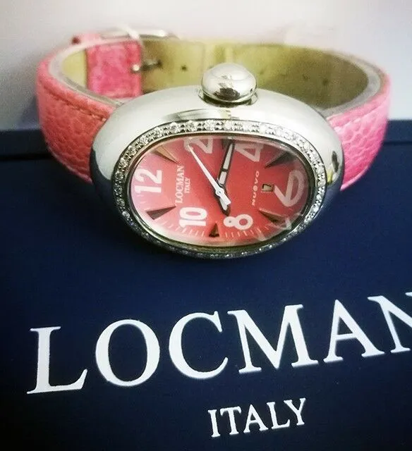 Locman Ovale Lady Orologio Donna In Acciaio Pelle Struzzo e 36 Diamanti 0.38 Kt