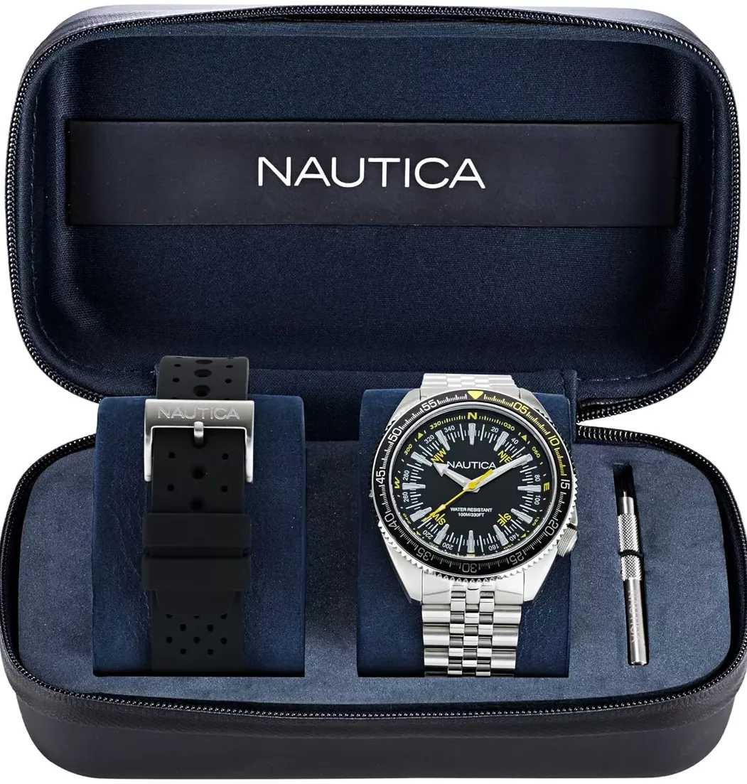 Orologio Uomo Nautica Confezione Doppio Cinturino Gomma Acciaio + Cacciavite