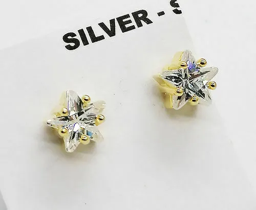 Orecchini Argento Punto Luce Stella 6mm Zirconi Bianchi Brillanti PVD Gold Oro