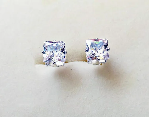 Orecchini in Argento 925 Punto Luce Quadrati 5mm Zirconi Brillanti Uomo Donna