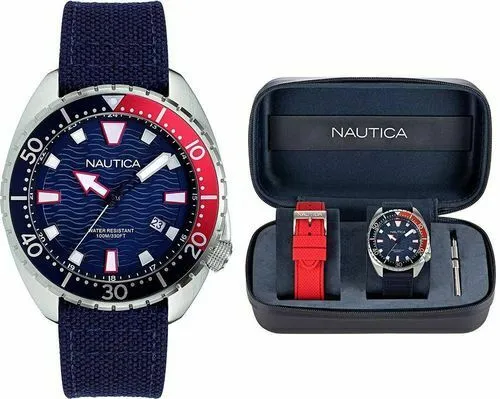 Orologio Uomo Nautica In Pelle Special Box Con Cinturino Gomma Cacciavite Regalo