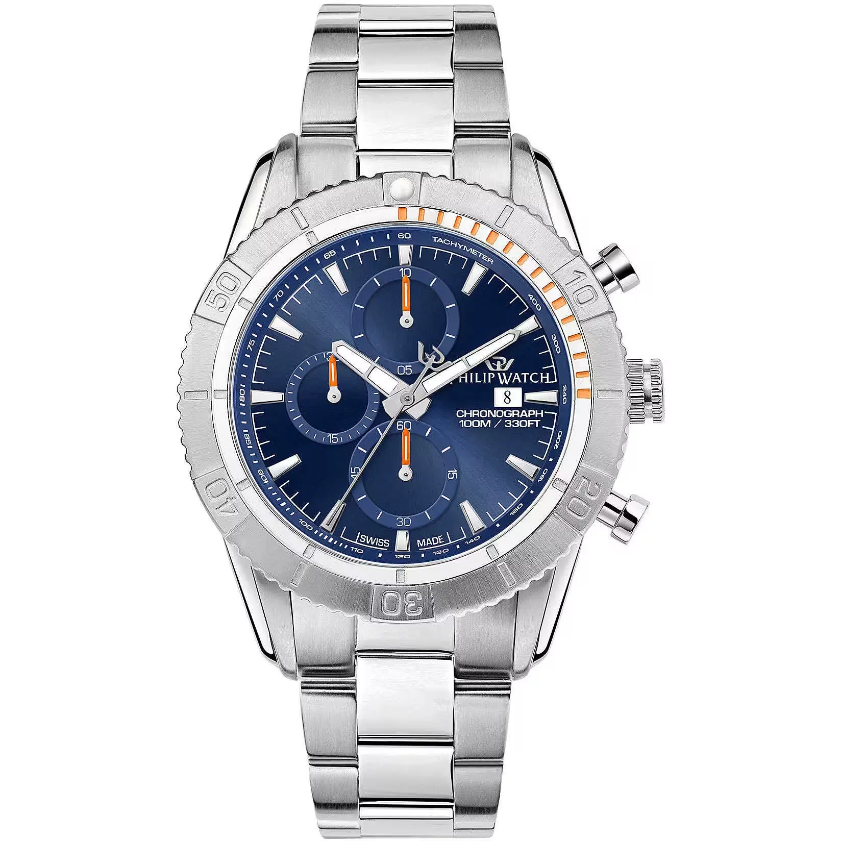 Orologio Svizzero Philip Watch Cronografo In Acciaio Cristallo Zaffiro 10 Atm - immagine 2