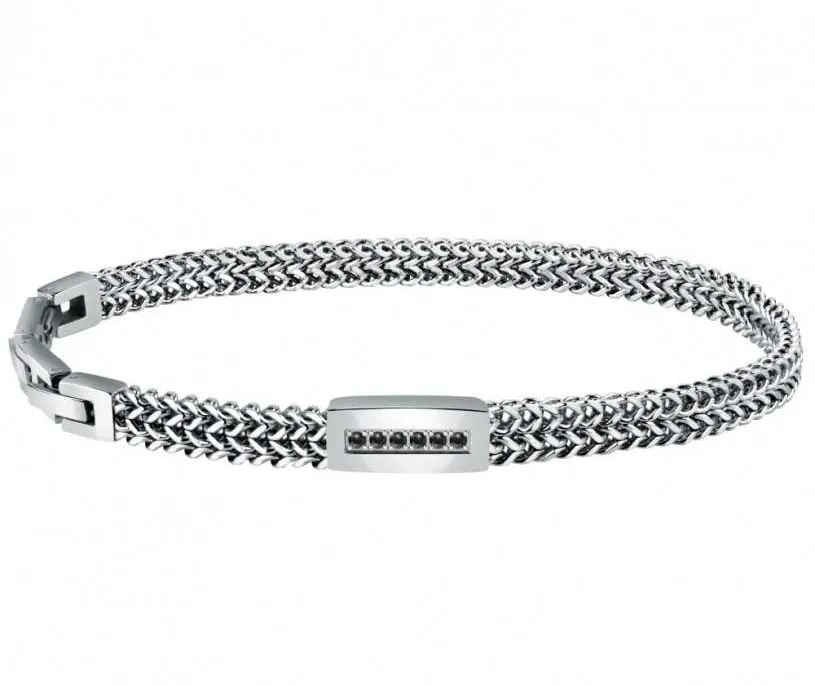 Bracciale Uomo Morellato Maglia In Acciaio Con Zirconi Naturali Neri SATX09