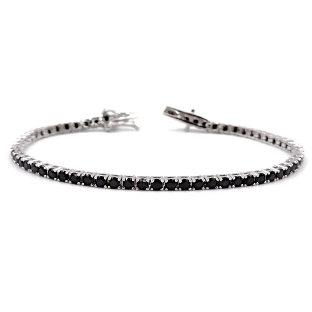 Bracciale Uomo Donna Tennis Argento 925 Rodiato Zirconi Neri Brillanti 20cm