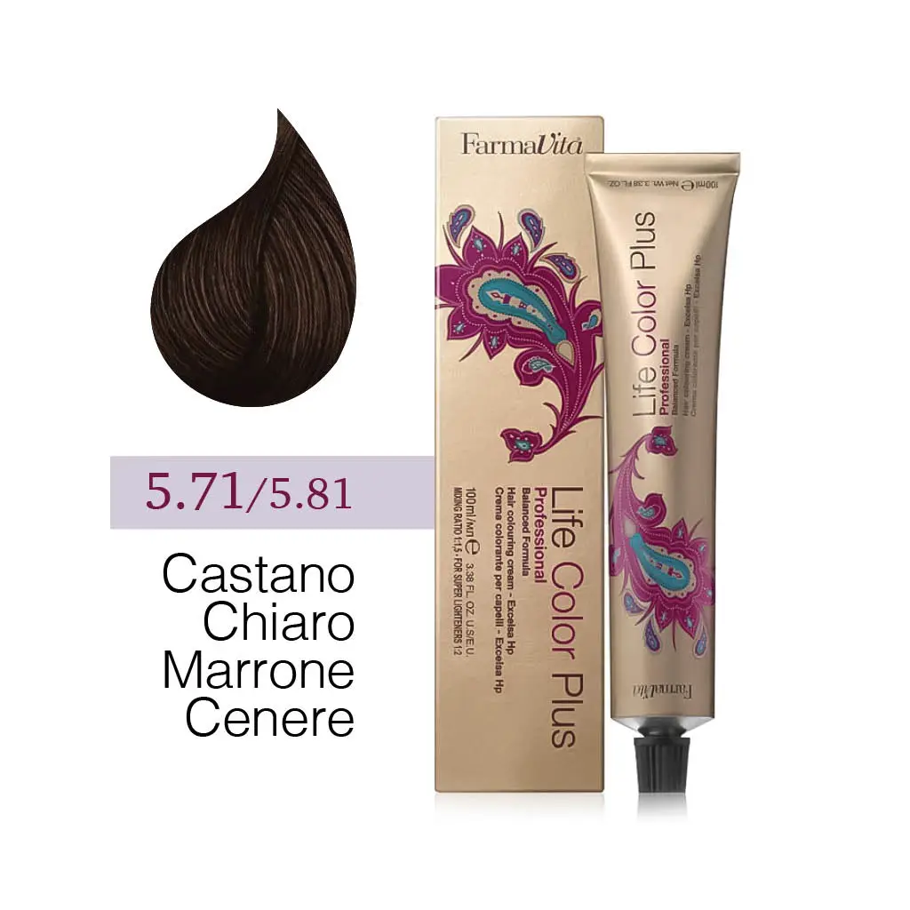 FarmaVita – Life Color Plus Professional – Crema Colorante per Capelli – 5.81 Castano Chiaro Marrone Cenere – 100 ml
