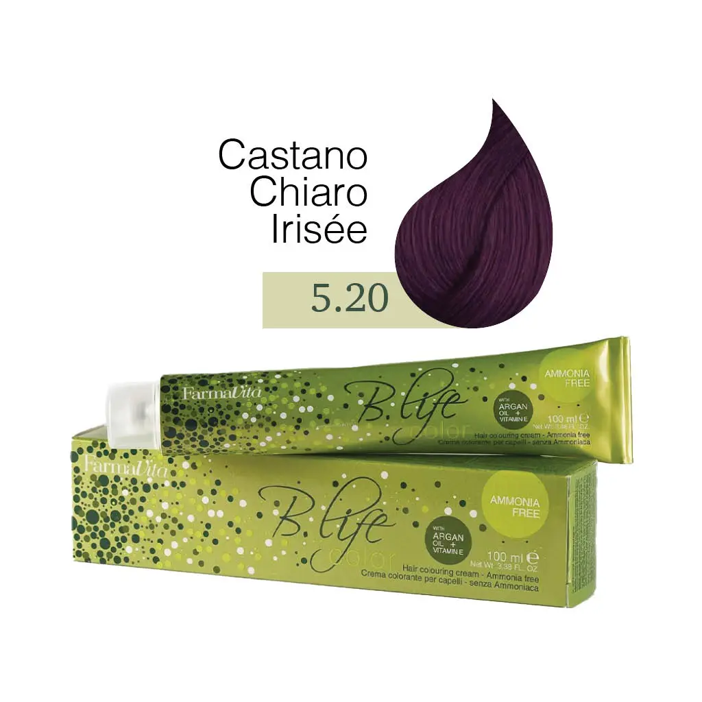 Farmavita – B.Life Color – Senza Ammoniaca – Crema Colorante per Capelli – 5.20 Castano Chiaro Irisée – 100 ml