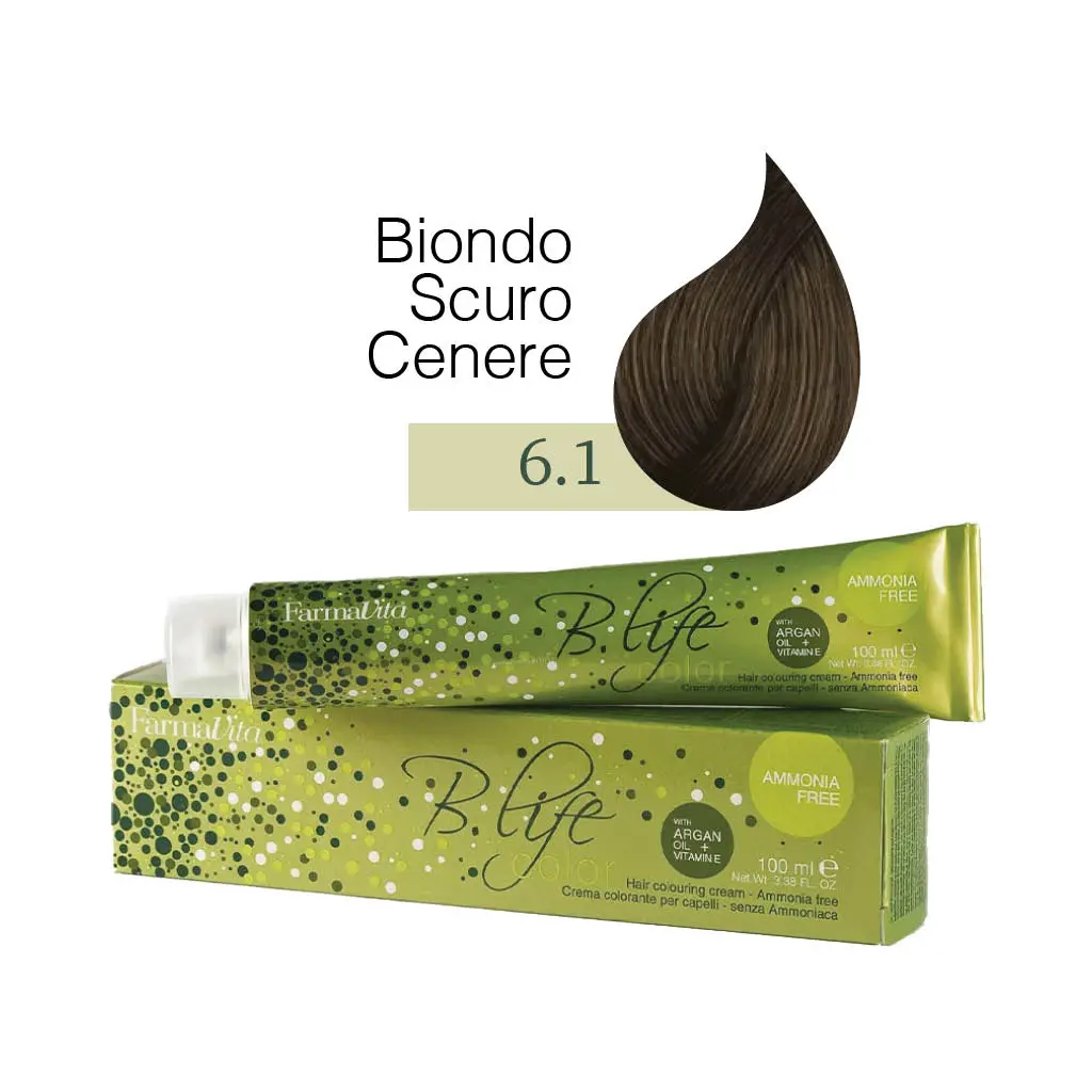 Farmavita – B.Life Color – Senza Ammoniaca – Crema Colorante per Capelli – 6.1 Biondo Scuro Cenere – 100 ml