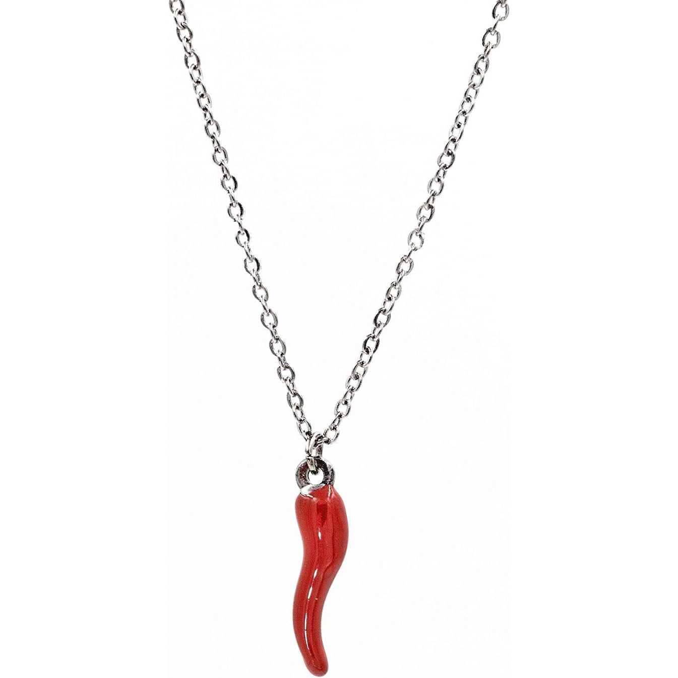 Collana Cornetto Corno Rosso Acciaio Inox Regalo Portafortuna Uomo Donna