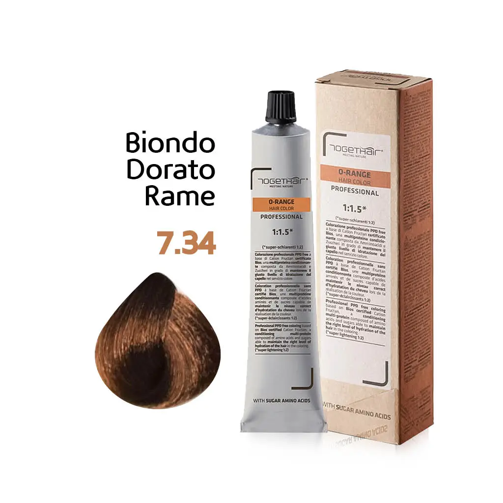 O-Range Hair Color – Colorazione Permanente in Crema – 7.34 Biondo Dorato Rame 100 ml – Togethair